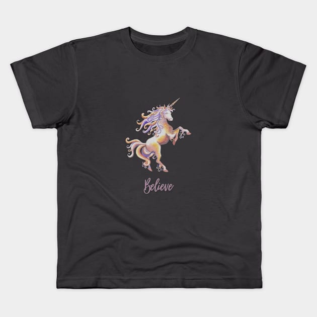 Unicorn - Believe Kids T-Shirt by HiddenPuppets